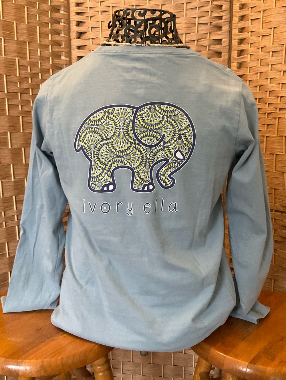 ivory ella Light Blue Long Sleeve Tee with Patterned Elephant